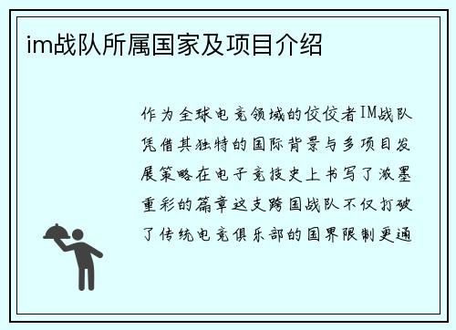 im战队所属国家及项目介绍