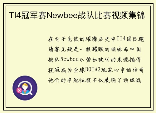 TI4冠军赛Newbee战队比赛视频集锦
